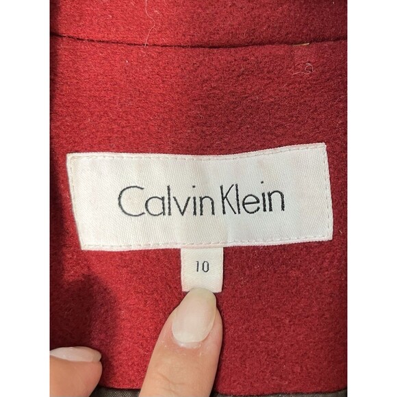 Calvin Klein Womens Red Double Breasted Wool Blend Coat Size 10 Peacoat Jacket - Picture 8 of 13